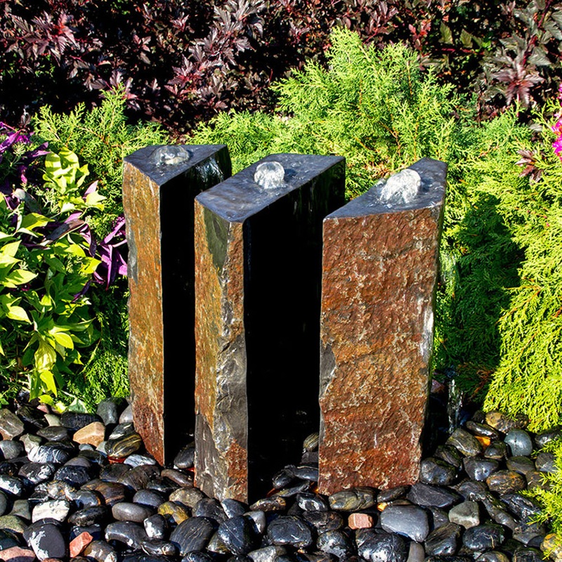 36″ Triple Split Polished Basalt Stone Outdoor Fountain – 3 Piece