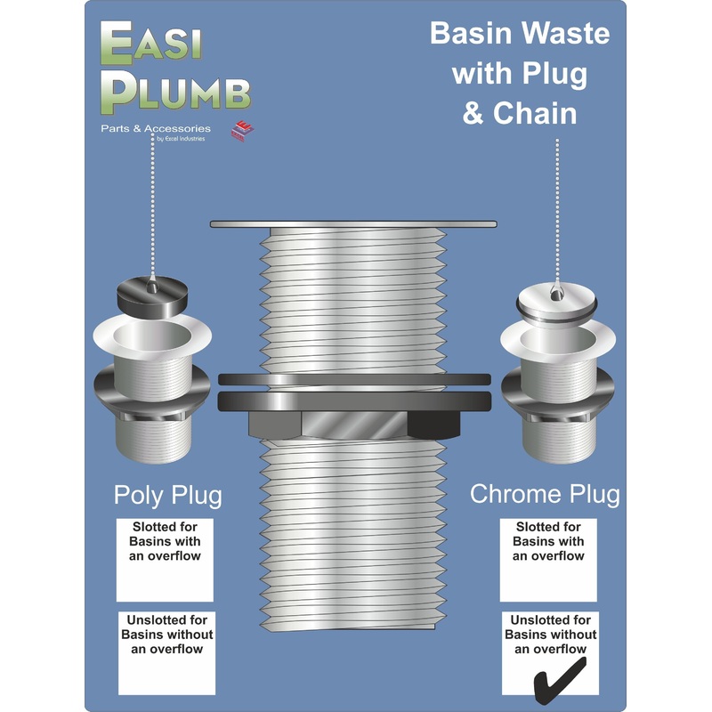 Basin Waste 1 1/4″ Unslotted with Plug