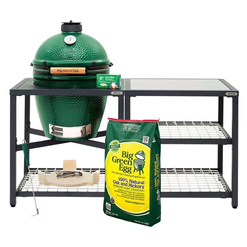 Large Big Green Egg + Modular Nest + Expansion Package- (1) Solid Stainless (2) Stainless Grid