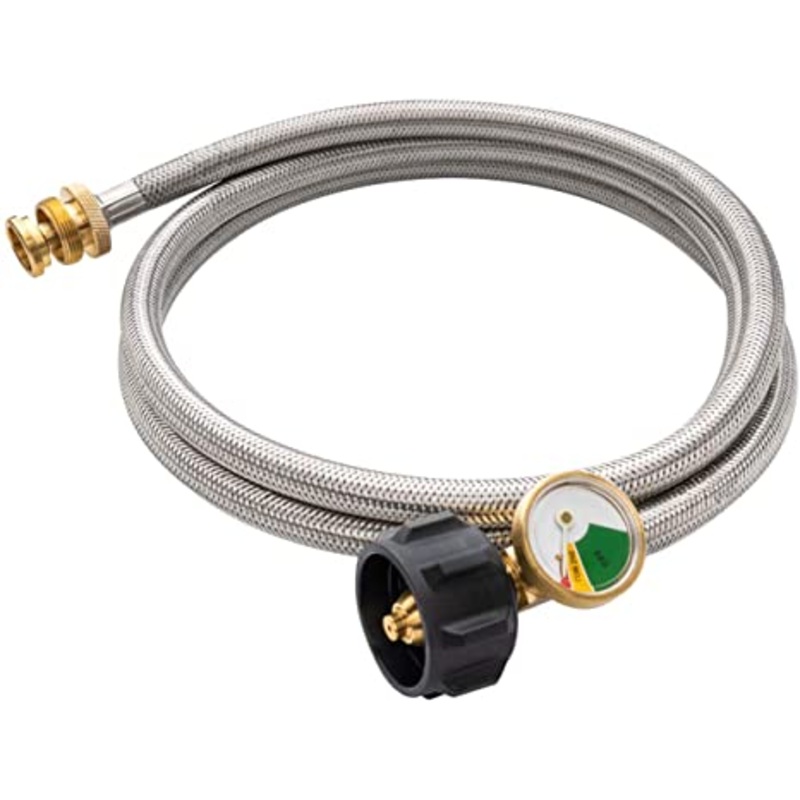 GASLAND 6FT Propane Hose with Gauge, 1lb to 20lb Propane Adapter with Stainless Braided Hose to QCC1/Type1 Tank, Compatible with Camping Stove, Gas Grill and More 1lb Portable Appliance, CSA Certified