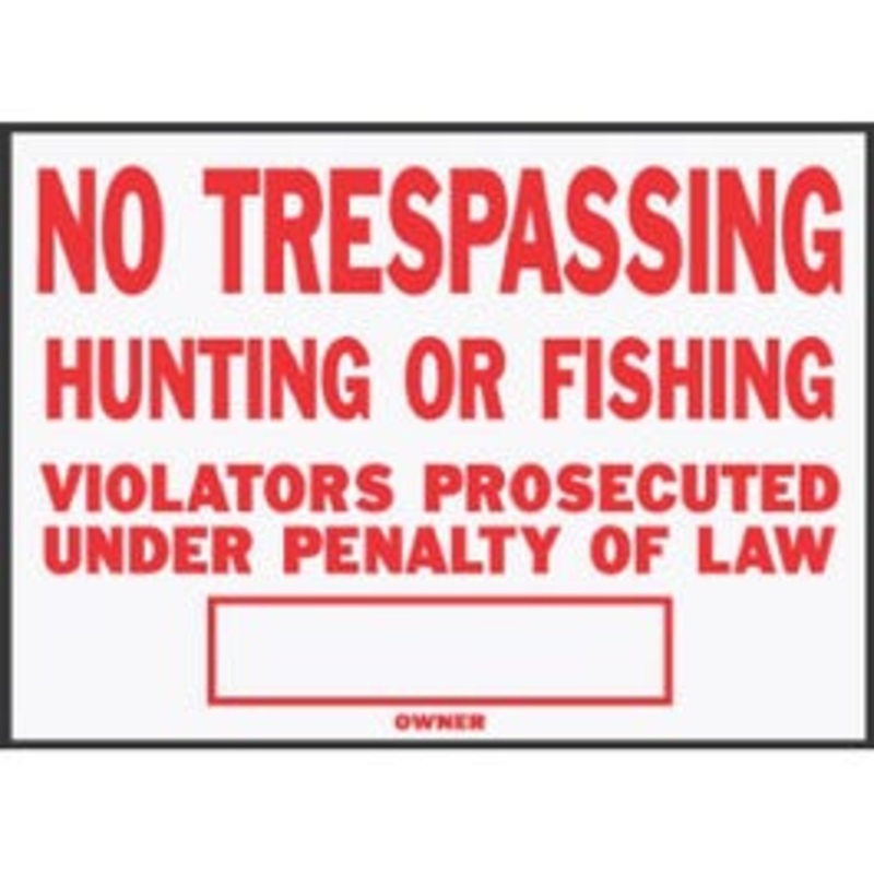 “No Trespassing/ Hunting” Sign, Red/ White Aluminum, 10 x 14-In.