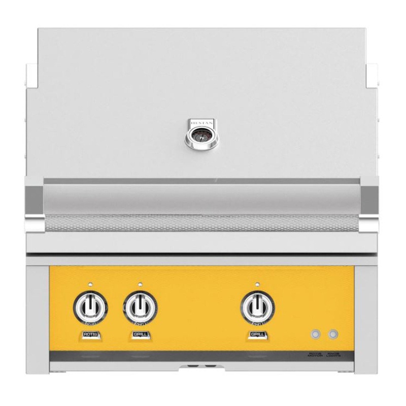 Hestan 30-Inch Propane Gas Built-In Grill – 2 Trellis w/ Rotisserie in Yellow – GABR30-LP-YW hestan-30builtingrills-master