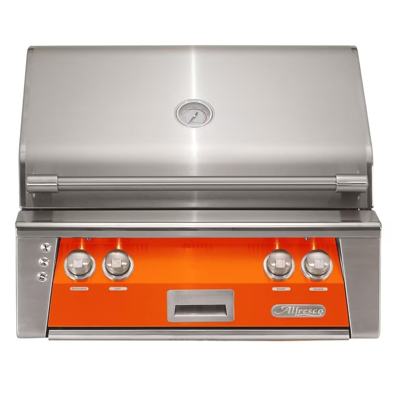 Alfresco 30-Inch Built-in Stainless Steel Gas Grill w/ Rotisserie in Luminous Orange Propane