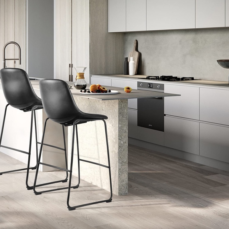 Industrial Grey PU Leather Bar Stools with Back (Set/2) Grey 30″ Barstool x2