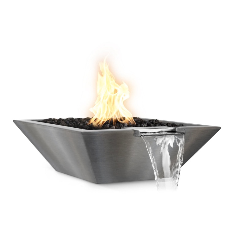 The Outdoor Plus – 30″ Square Maya Fire & Water Bowl – Stainless Steel – NG, LP – OPT-30SQSSFW Match Lit