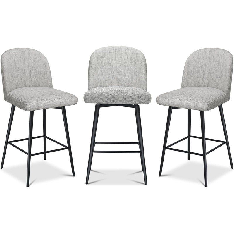 Counter Height Bar Stools Set of 3, 26 Inch Upholstered 360Swivel Barstools with Back and Metal Legs, Linen Fabric Counter Stools for Kitchen Island, Dining Room, Pub, Light Grey