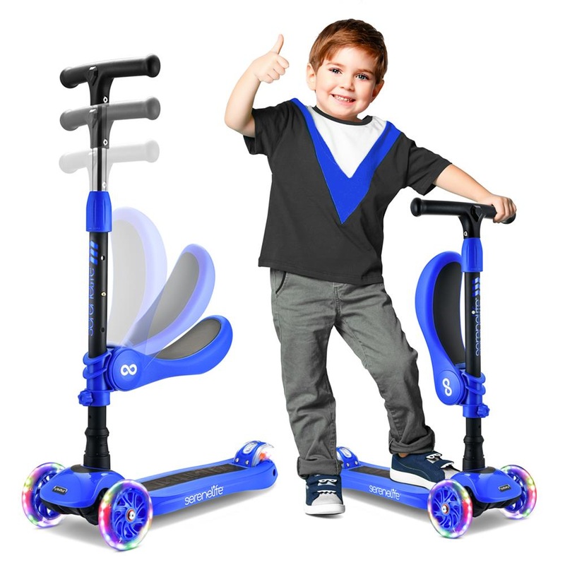 Infinity 3-Wheel Kids Scooter – Child & Toddler Toy Scooter With Built-In Led Wheel Lights, Fold-Out Comfort Seat (Blue)