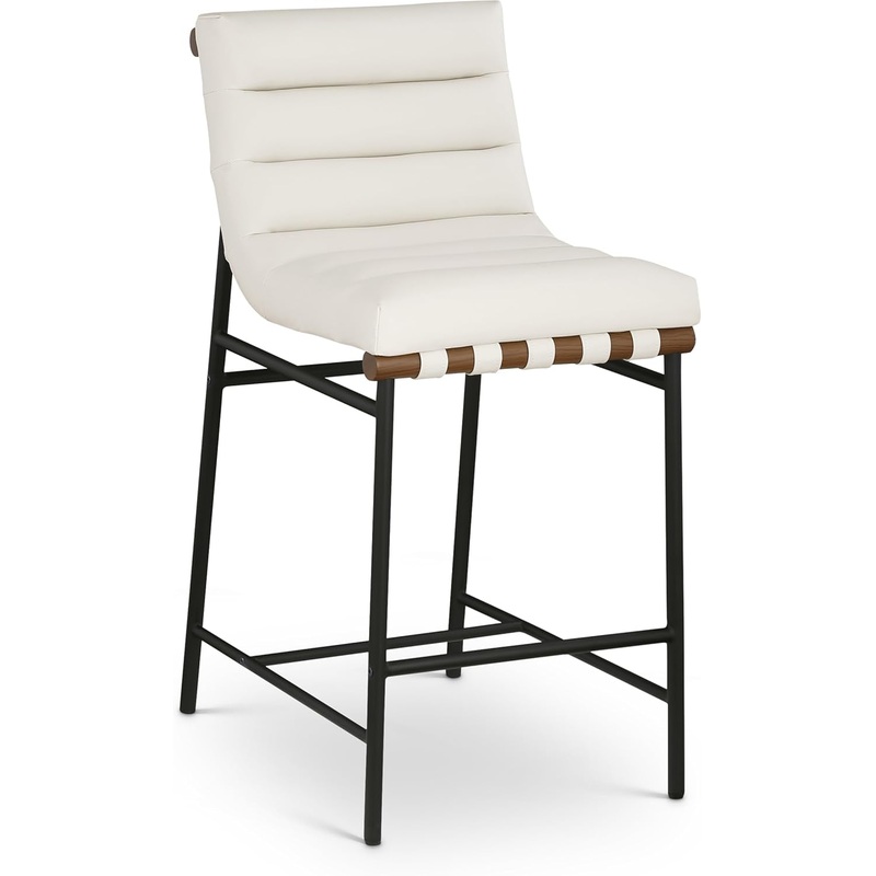 813Cream-C Burke Collection Modern | Contemporary Counter Stool with Soft Cream Vegan Leather, Cream Vegan Leather Straps, Matte Black Metal Frame, 18″ W X 24″ D X 37.5″ H, Cream Cream Vegan Leather / Walnut Dowel Counter Stool