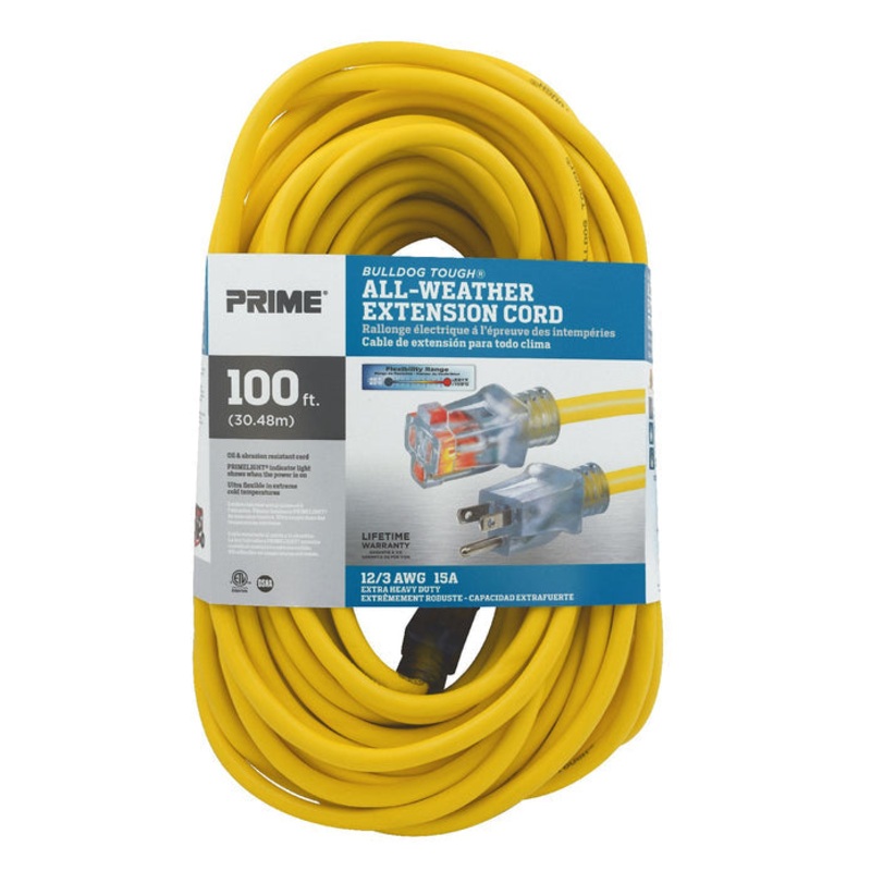 Prime Wire and Cable 100ft 12/3 SJTOW Bulldog Tough Oil Resistant Extension Cord