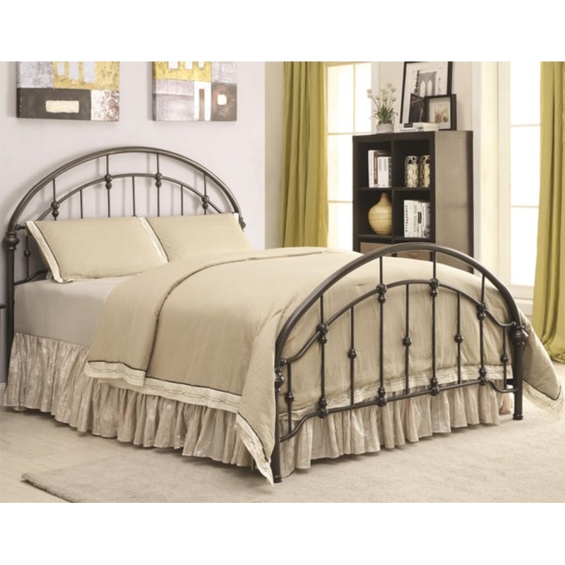 Metallic Full Size Bed With Double Arched Headboard & Footboard, Dark Bronze
