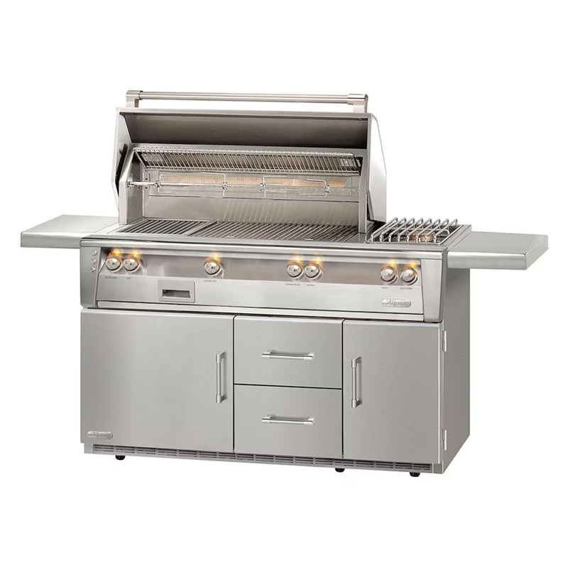 Alfresco 56-Inch Stainless Steel Freestanding Gas Grill w/ Refrigerated Cart, Rotisserie & Side Burner Propane Stainless Steel