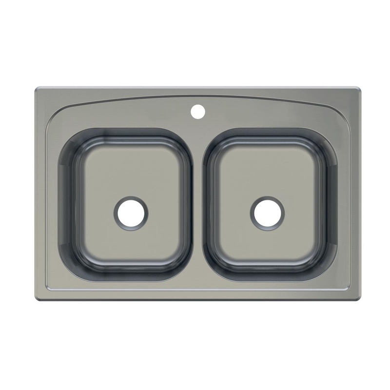 Compass Manufacturing 482-6836 Prestige Stainless Steel 33 x 22 50/50 Double Bowl Top Mount Sink