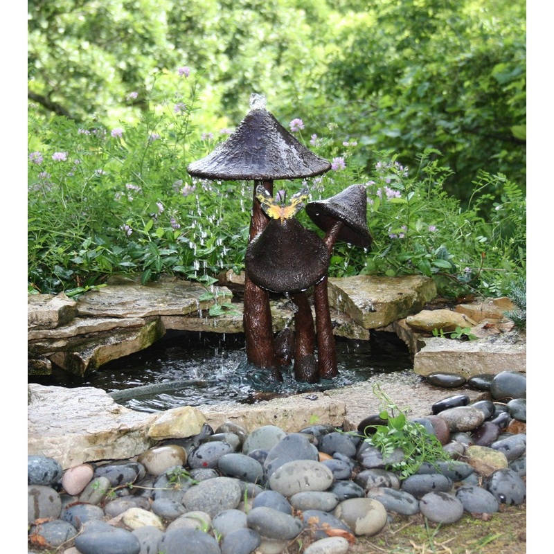 Brass Baron Mushroom Pond Garden Sculpture and Pool Statuary