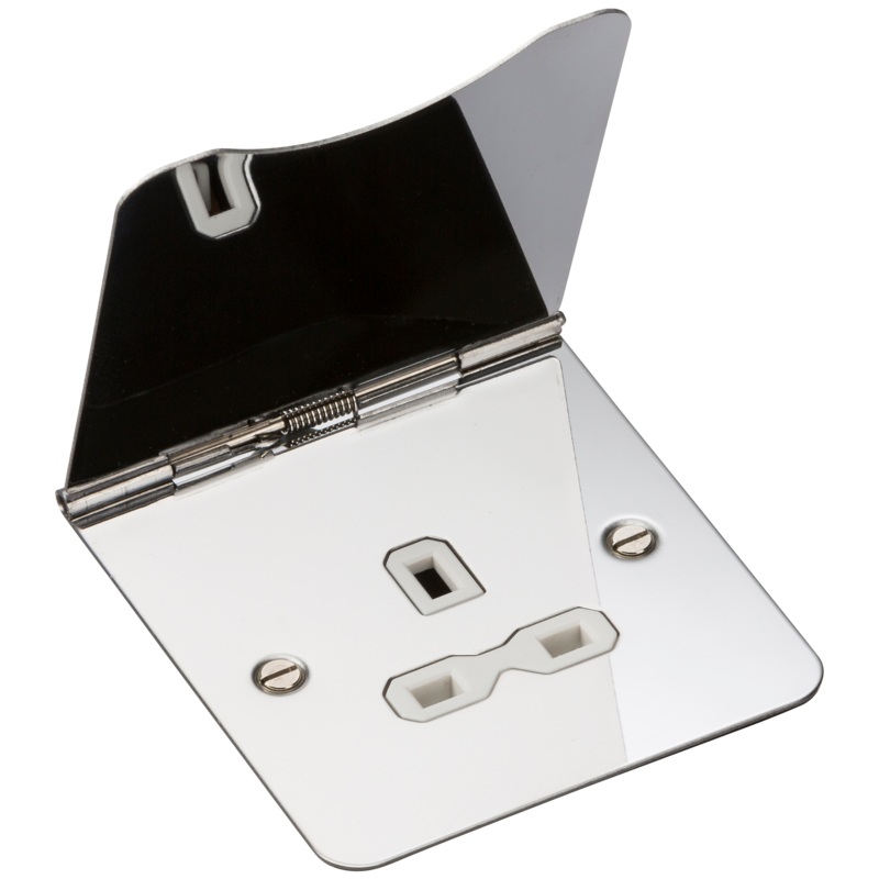 13A 1 Gang UK 3 Pin Unswitched Flat Plate Floor Socket – Polished Chrome