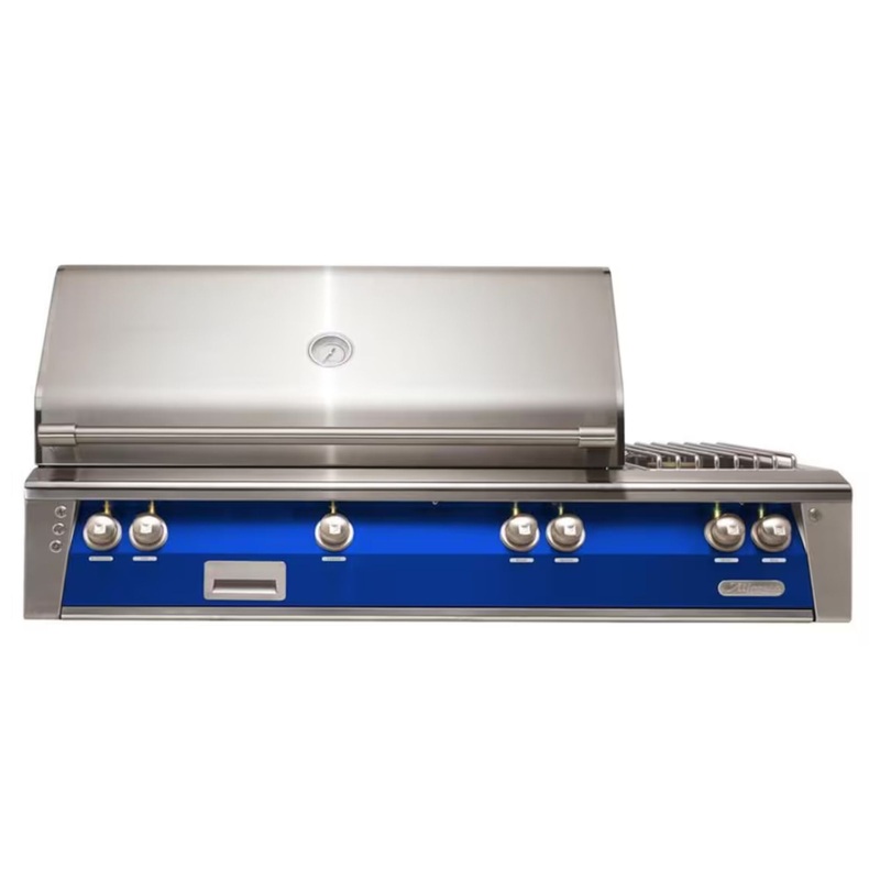 Alfresco 56-Inch Deluxe Built-in Stainless Steel Gas Grill w/ Rotisserie, Sear Zone & Side Burner in Ultramarine Blue Propane
