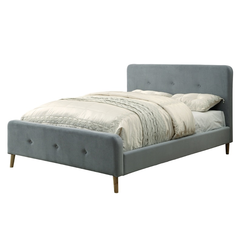 Neva Mid-Century Modern Queen Platform Bed in Gray