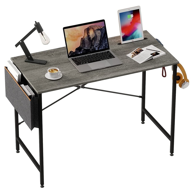 Bestier Computer Office Workstation with Storage Bag & Hook, Gray, 39″ (Used)