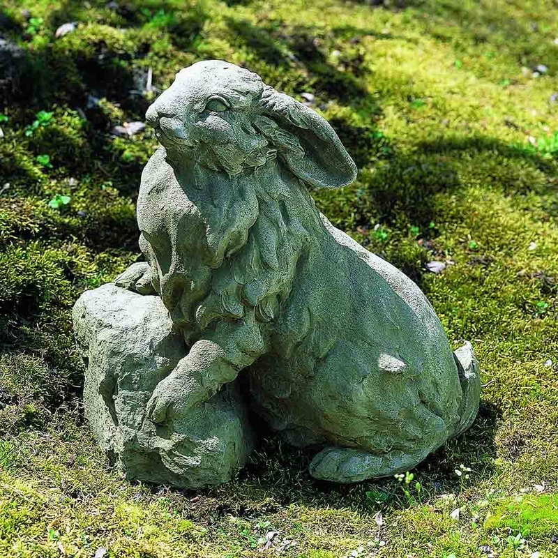 Rabbit on a Rock Cast Stone Garden Statue