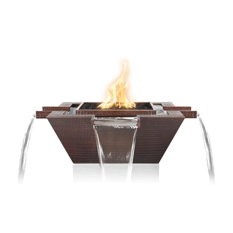 The Outdoor Plus Maya Hammered Copper Fire and Water Bowl – 4-Way Spill 30-Inch