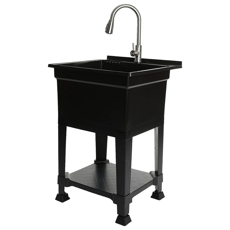 Plastic 24″ Freestanding Compact Workshop Utility Tub Sink, Black (Open Box)