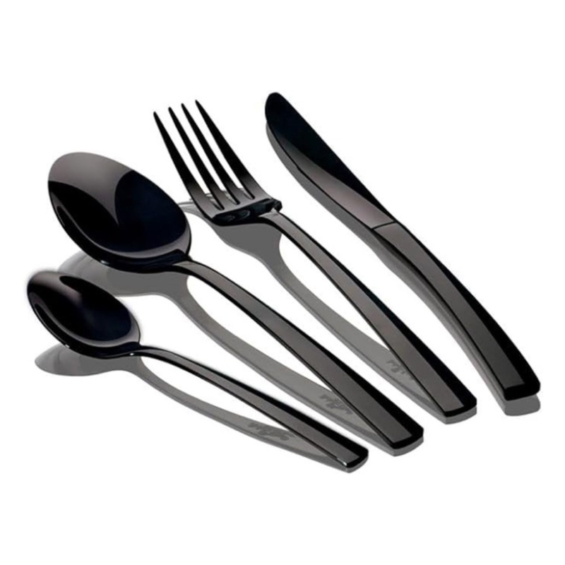 24-Piece Cutlery Set, mirror, black