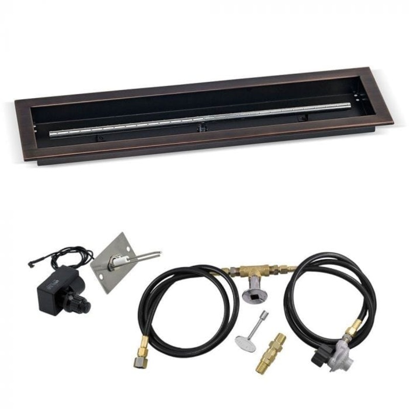 American Fire Glass Spark Ignition Fire Pit Kits, Oil Rubbed Bronze Linear Channel Pans 30×6-Inch Propane