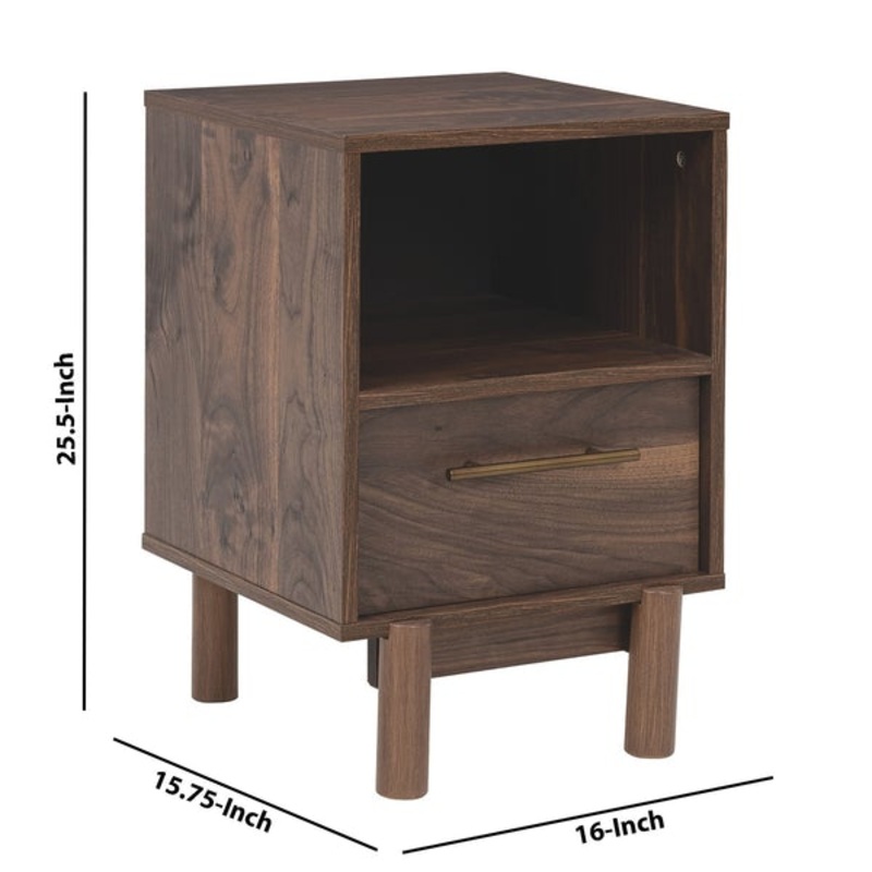 Single Drawer Wooden Nightstand With Grain Details, Brown