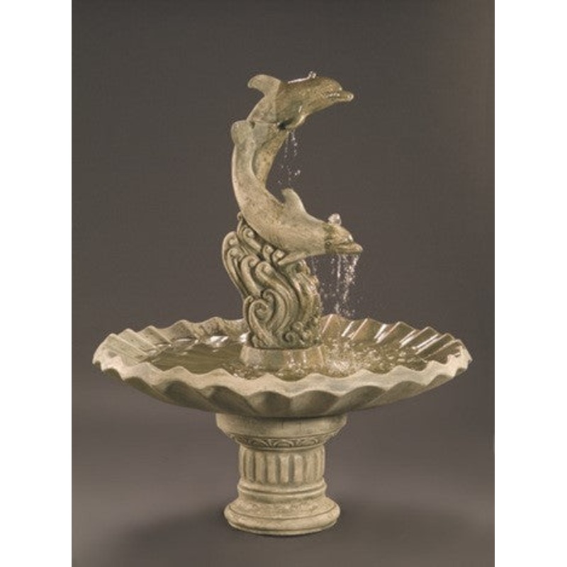 Dolphins with Shell Bowl Outdoor Fountain