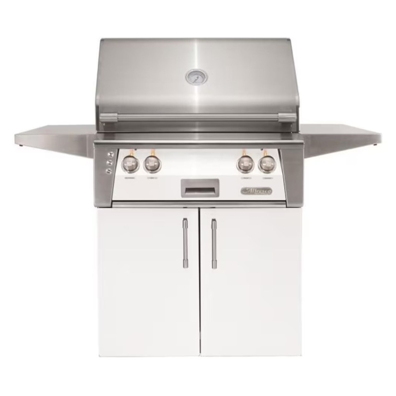 Alfresco 30-Inch Stainless Steel Freestanding Gas Grill w/ Rotisserie in Matte Signal White Propane