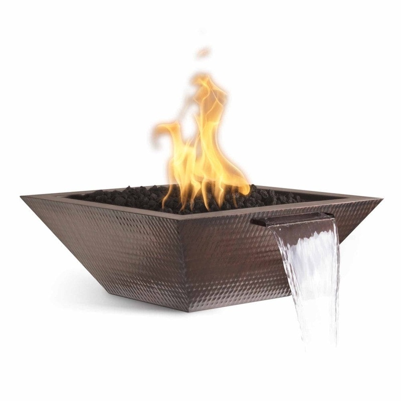 Top Fires Maya 24-Inch Square Hammered Copper Gas Fire and Water Bowl – Electronic (OPT-24SCFWE12V) Liquid Propane