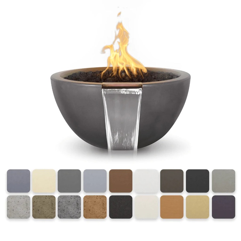 The Outdoor Plus – Luna GFRC Concrete Round Fire & Water Bowl 30″ Match Lit Natural Gas Ash