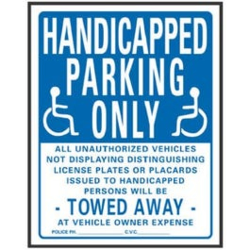 “Handicapped Parking Only” Sign, Blue & White Plastic, 19 x 15-In.