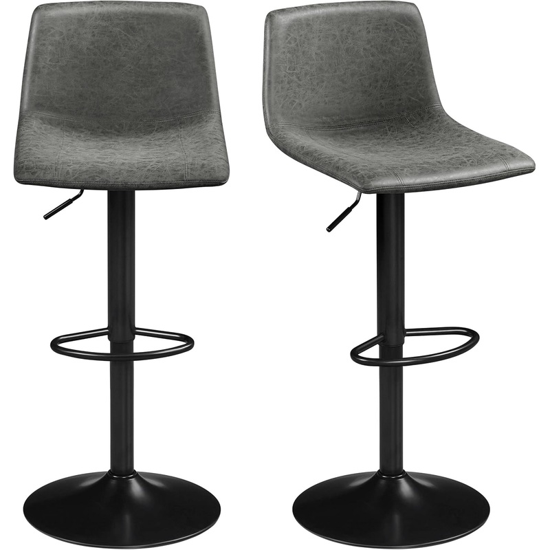 Bar Stools Set of 2, Armless Adjustable Swivel Barstools with Back and Footrest, PU Leather Counter Height Bar Chairs for Kitchen Island, Bar, Dining Room, Gray Grey Set Of 2