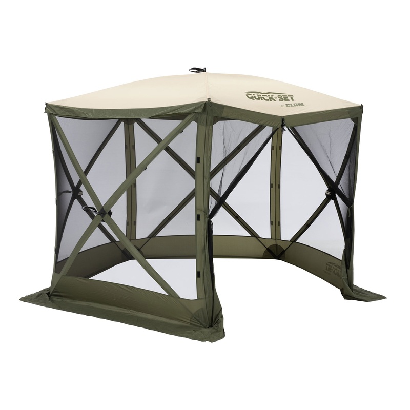 CLAM Quick-Set Venture 9×9 Ft Portable Outdoor Camping Canopy Shelter, Green/Tan