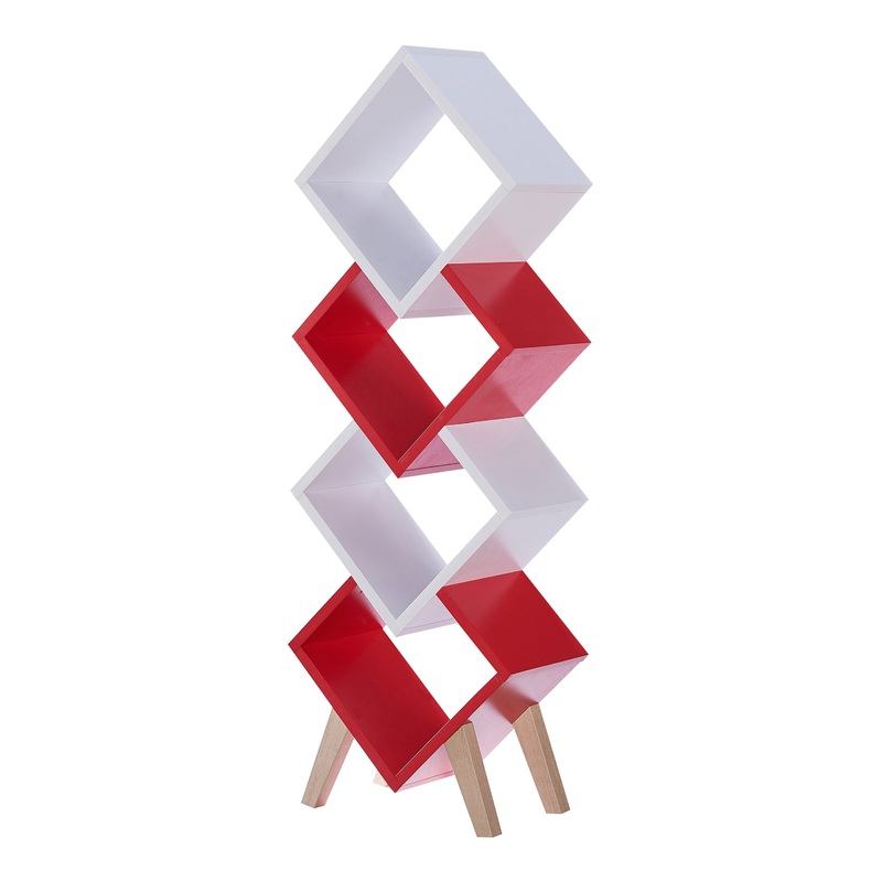 Yarmow 4-Shelf Bookcase in White and Red