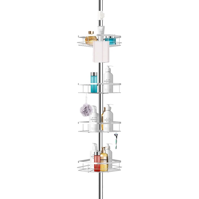 Adjustable Height Shower Caddy Tension Pole w/ 4 Big Baskets, 6 Hooks (Open Box)