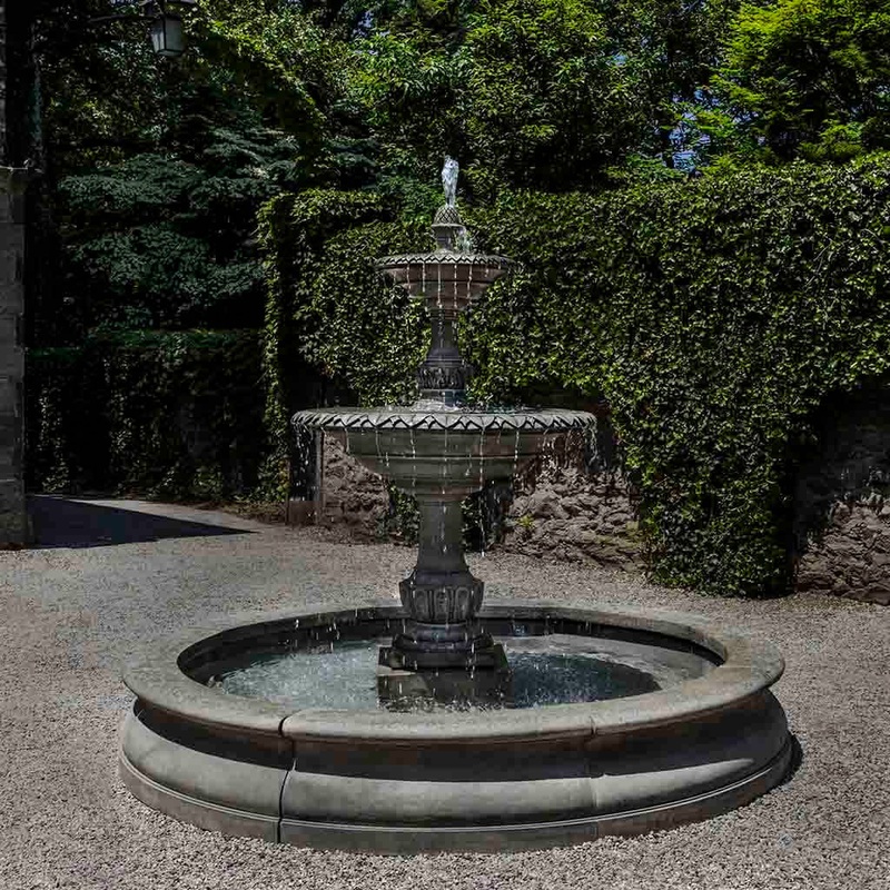 Charleston Cast Stone Outdoor Fountain in Basin | Large Fountain