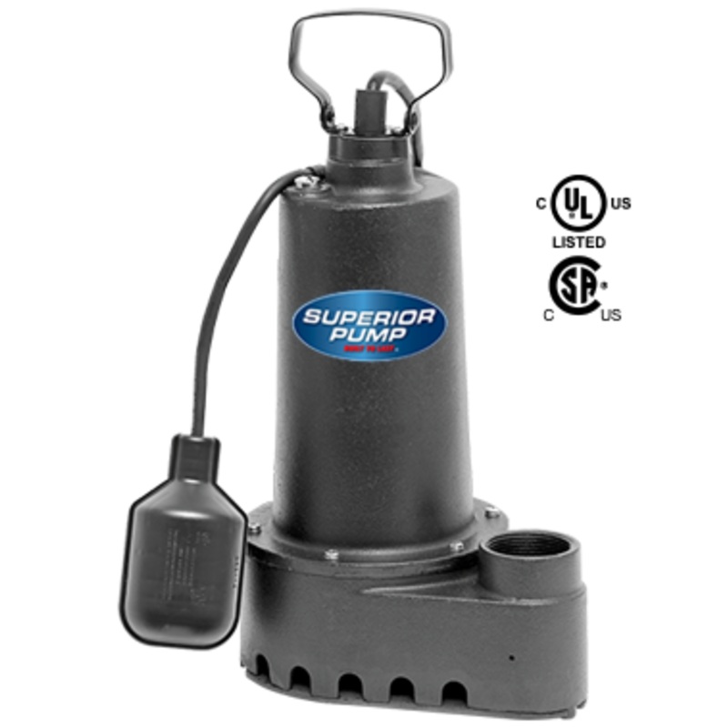 Superior Pump 1/2 HP Cast Iron Sump Pump with Side Discharge Tethered Float (1/2 HP)