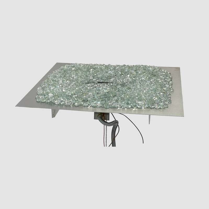 The Outdoor GreatRoom Company Crystal Fire Plus 36″ Square Direct Spark Natural Gas Burner Insert with Stainless Plate Kit