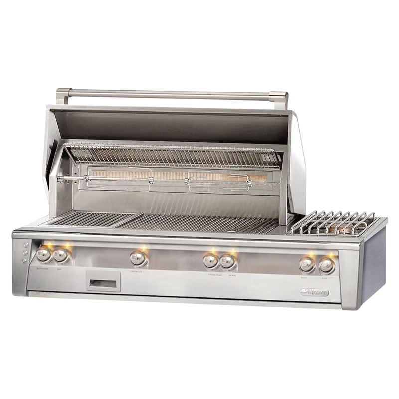 Alfresco 56″ Deluxe Built-In Stainless Steel Gas Grill with Rotisserie, Side Burner & Smoker System Propane