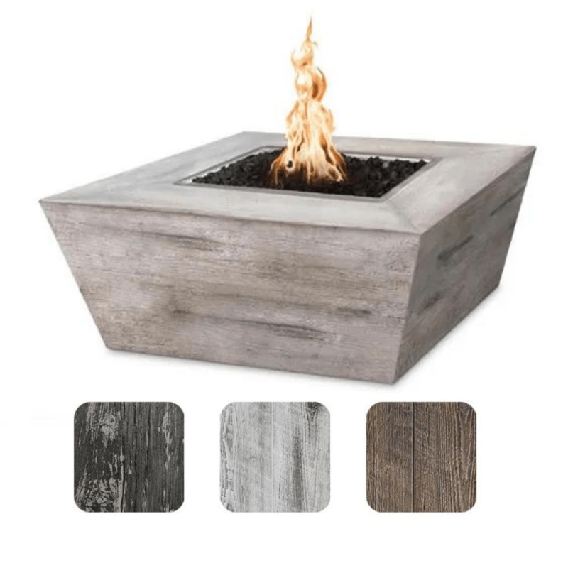 The Outdoor Plus Plymouth GFRC Wood Grain Inch tall Concrete Square Gas Fire Pit 36 Inch Match Lit Natural Gas Ebony