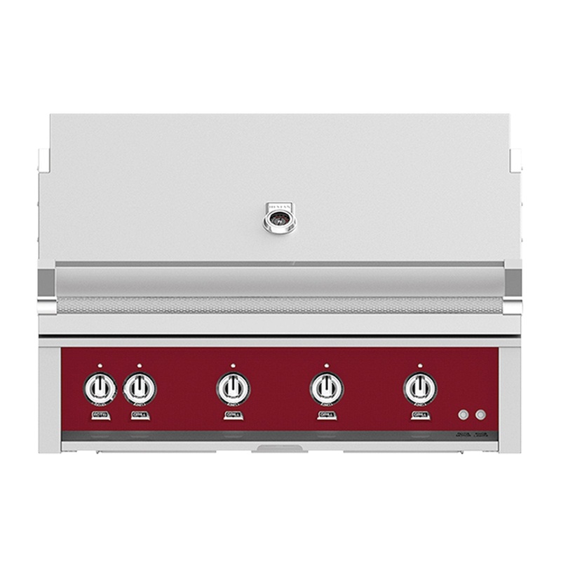 Hestan 42-Inch Propane Gas Built-In Grill, 1 Sear – 3 Trellis w/Rotisserie in Burgundy – GMBR42-LP-BG hestan-42builtingrills-master