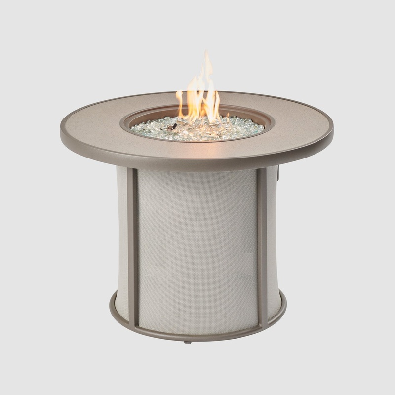 The Outdoor GreatRoom Company Stonefire 31″ Grey Round Gas Fire Pit Table with 16″ Crystal Fire Plus Burner