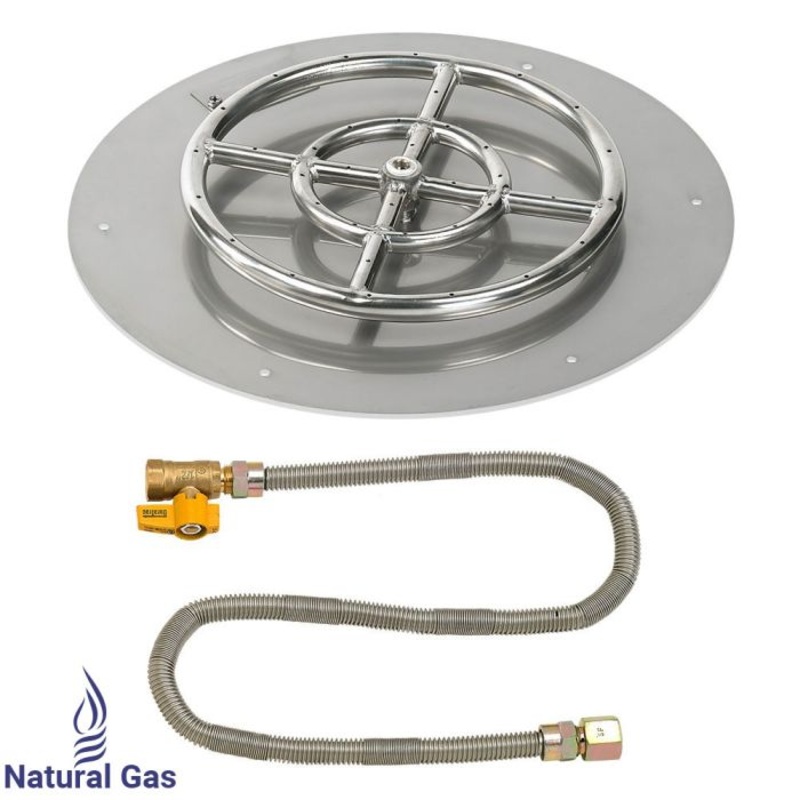 American Fireglass 18″ Round Flat Pan with Match Light Kit (12″ Ring) – Natural Gas