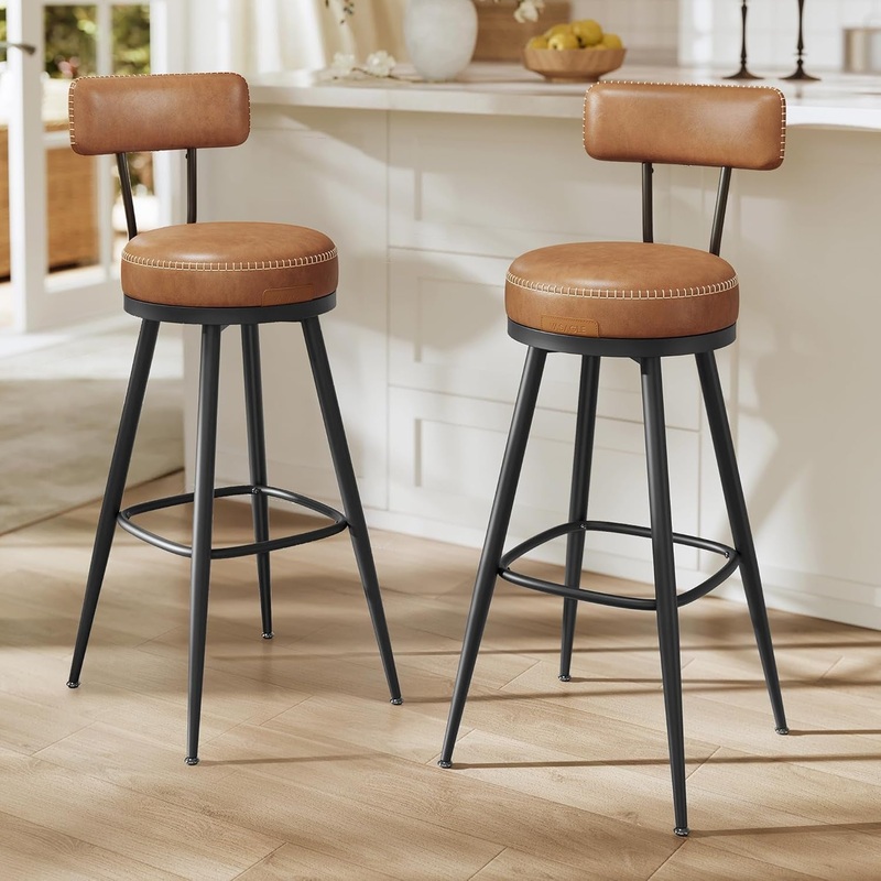 Swivel Bar Stools Set of Two for Kitchen Caramel Brown 30″ Bar Height