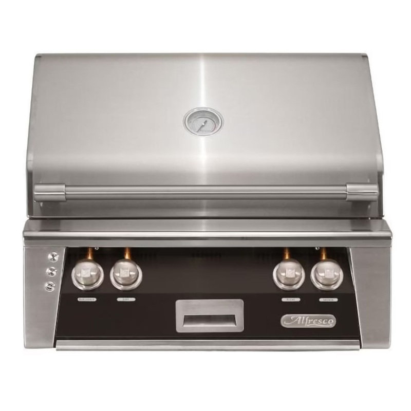 Alfresco 30-Inch Built-in Stainless Steel Gas Grill w/ Rotisserie in Matte Jet Black Propane