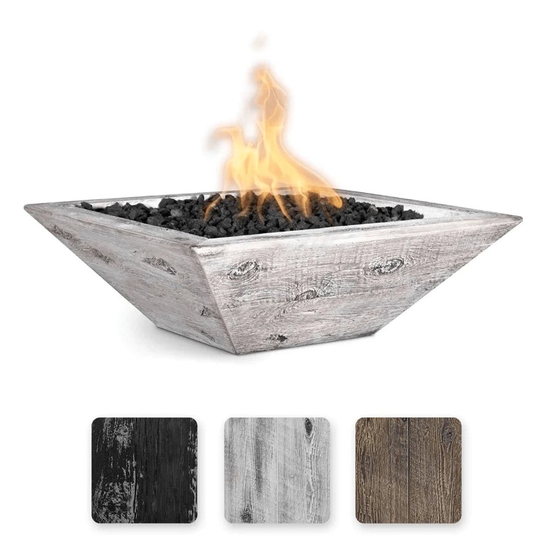 The Outdoor Plus – Maya GFRC Wood Grain Concrete Square Fire Bowl 30″ Match Lit Natural Gas Ebony