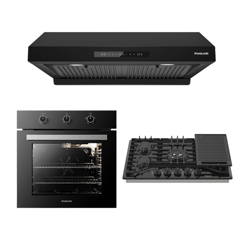 30” Black Enamel Gas Kitchen Appliance Set 30 Gas Cooktop & 24 Gas Oven & 30” Range Hood