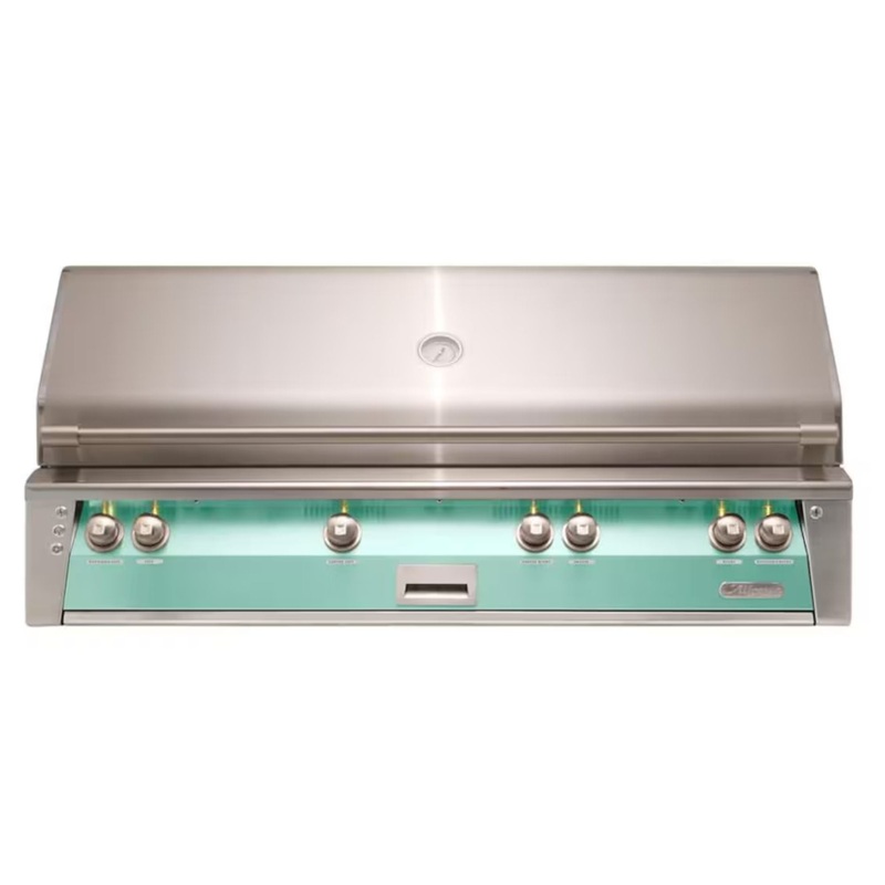 Alfresco 56″ Built-In Stainless Steel Gas Grill in Light Green with Sear Zone, Rotisserie & Smoker Drawer Propane