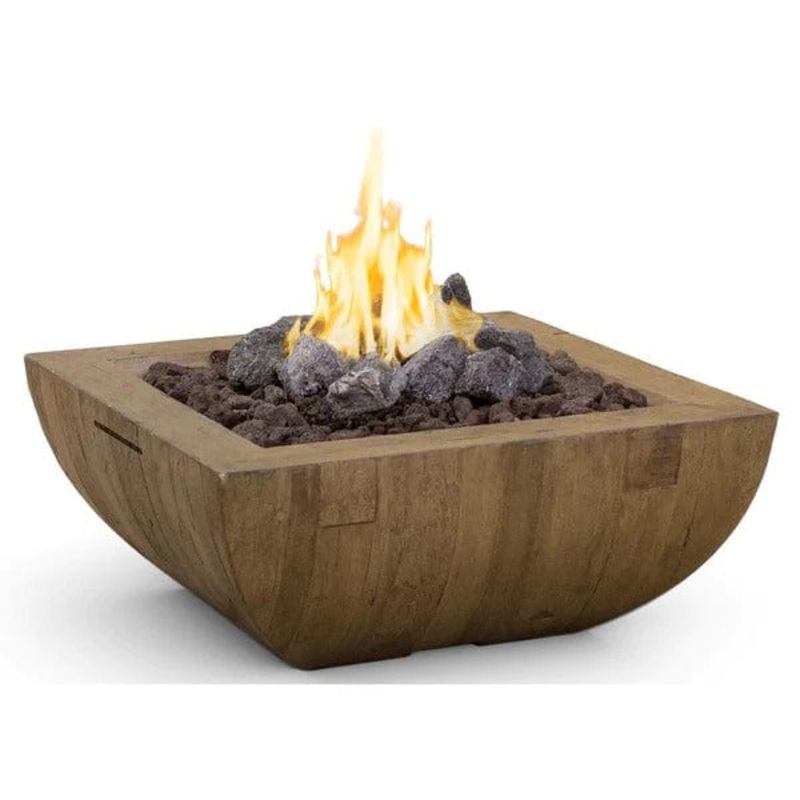 American Fyre Designs 36″ Reclaimed Wood Bordeaux Square Concrete Gas Fire Bowl French Barrel Oak Natural Gas